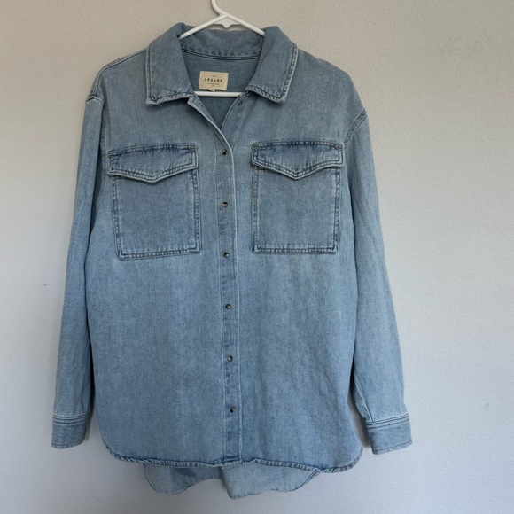 Sezane Sandrine Shirt Size 42 US 10 Snow Blue denim  Button Up Shacket - Picture 8 of 15